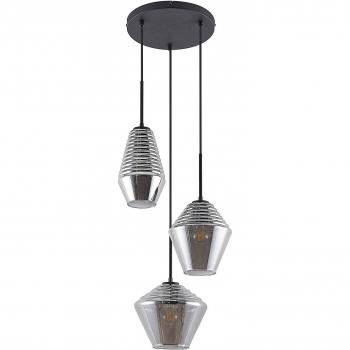 Lámpara colgante Ekkis de Lindby, 3 luces, diseño redondo, color gris humo, estilo vintage, hecha de vidrio, compatible con bombillas E27, ideal para salón y comedor