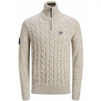 Jersey Jack&Jones Hombre M Gris Claro 12158009 JORJEFFREY Knit Turtle Zip Silver Birch Knit FIT