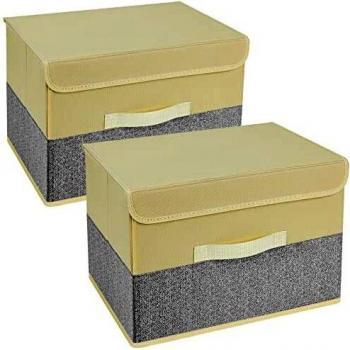 DIMJ Cajas Almacenaje, Juegos de 2 Cajas Organizadoras con Tapa y Asa, Cubos de Almacenamiento Plegable, Cajas de Tela para Ropa Juguetes Libros