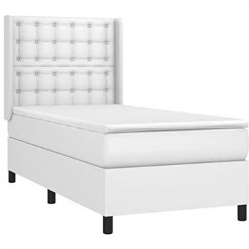Cama box spring y colchón LED cuero sintético blanco 80x200 cm