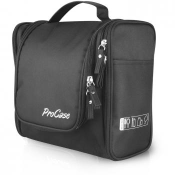 ProCase Grande Bolsa de Aseo con Gancho, Organizador de Accesorios de Aseo para Accesorios de Viaja, maquilla, champú, Cosmético, objetos personales, Almacenamiento de Aseo con Gancho -Negro