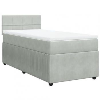 Cama box spring con colchón de muelles y terciopelo gris claro 100x200 cm