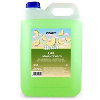 Gel Hidroalcohólico olor a Melón 5 litros Prady - Fabricado en España - 70% de Alcohol con Dosificador - Niños Aroma Golosinas Perfumado Fragancia Desinfectante Manos Bactericida Dispensador Hidrogel