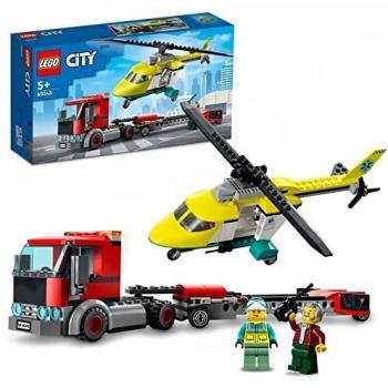 LEGO 60343 City Great Vehicles Rescue Helicopter Transport Truck, Lorry Toy for Kids 5 Years Old, with Driver and Pilot Minifigures
