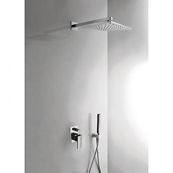 Tres Griferia - Kit De Ducha Monomando Empotrado Con Cierre Y Regulación De Caudal. · Cuerpo Empotrado Incluido · Ducha Fija 300X300 Mm. Con Rótula. Material Latón. · Soporte Con Toma Pared. · Ducha Móvil Anticalcárea. · Flexo Satin
