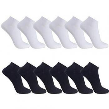 FALARY Calcetines Tobilleros Hombre 12Pares Deportivo Sciclismo Cortos Respirable Algodón Antideslizantes_NegroBlanco_3942