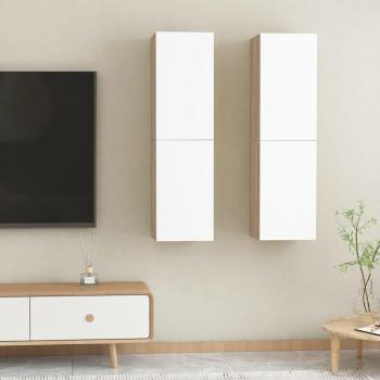 Mueble de TV vidaXL 2 uds madera contrachapada blanco roble 30,5x30x110 cm