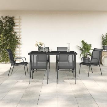 7-Piece Black Steel and Textilene Garden Dining Set