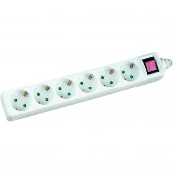 Regleta de enchufes 6-fach con protección y interruptor, blanca, 5m