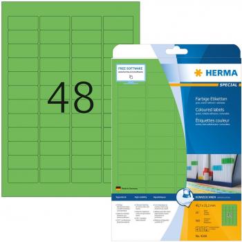 Etiquetas HERMA 4369, verdes, 45,7 x 21,2 mm, papel mate, removibles, 960 etiquetas (20 hojas A4)