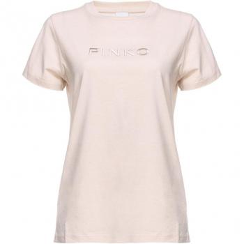 Beige Logo Embroidered Cotton T-Shirt for Women (Size S)