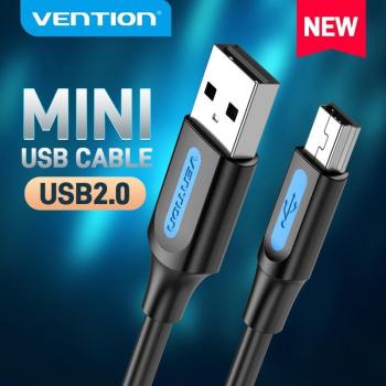 Cable USB Mini Rápido 2.0 Tipo A a Mini B de 25cm para Carga y Datos de Teléfonos, Cámaras Digitales, HDD, MP3 y MP4 - Negro