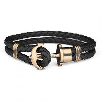 Pulsera unisex Paul Hewitt de piel trenzada negra con cierre de ancla dorada 17-18cm