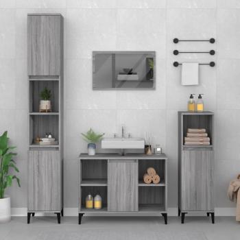 Set de muebles de baño 3 piezas gris Sonoma madera contrachapada multicapa