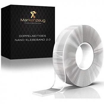 MARKENZEUG® ORIGINAL Cinta adhesiva Nano Premium 3 metros - Concepto mejorado 2020 - Cinta adhesiva de doble cara extra fuerte I Banda adhesiva Nano transparente I Adhesivo removible y reutilizable