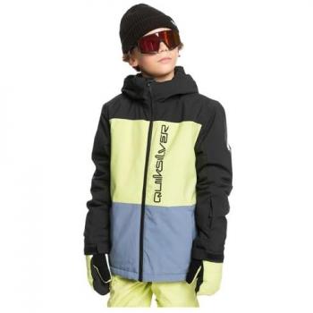 Quiksilver Side Hit - Chaqueta de nieve junior con capucha en color amarillo claro, azul y negro, talla 14 años