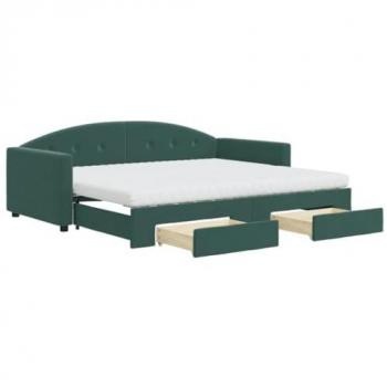 Sofá cama nido con cajones terciopelo verde oscuro 90x200 cm