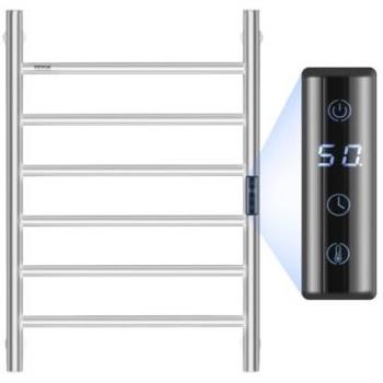 Calentador de Toallas Eléctrico Impermeable con Temporizador y Pantalla LED, 6 Barras, 5 Niveles de Temperatura Ajustables, Montado en la Pared