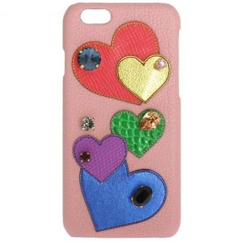Dolce & Gabbana Pink Leather Heart Crystal Phone Case