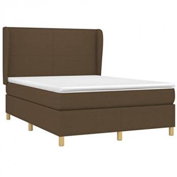 Cama box spring con colchón viscoelástico de espuma, protector, muelles ensacados, adaptable, acolchado reversible, tela marrón oscuro 140x200 cm