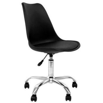 Silla de Escritorio Muvip OF1600 con Ruedas, Asiento Acolchado, Elevación a Gas, Ajuste de Altura, Base Giratoria Cromada, Color Negro, Capacidad Máxima