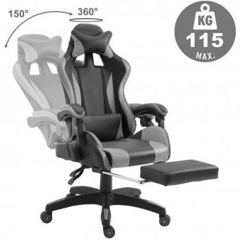 Silla de Oficina Gaming AZRACE Ecopiel Reclinable 150° con Reposapiés Color Gris