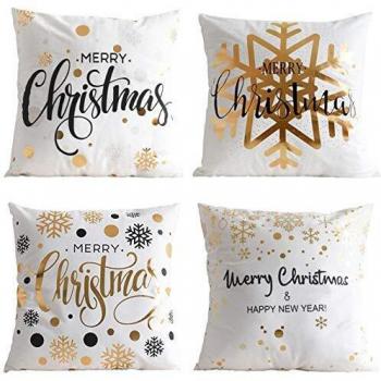 LAXEUYO Federa Natale 4 Pack Fiocco di Neve cuscini natalizi Cotone Biancheria copricuscini divano 45x45 cm