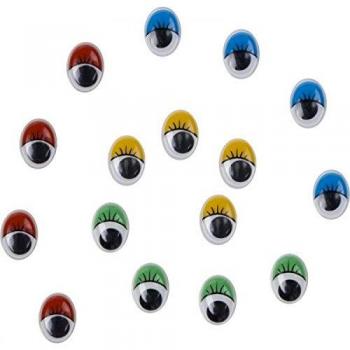 i-mondi® Ojos móviles de 16 mm colores surtidos con pestañas ovalados autoadhesivos para manualidades, encanto al diseño