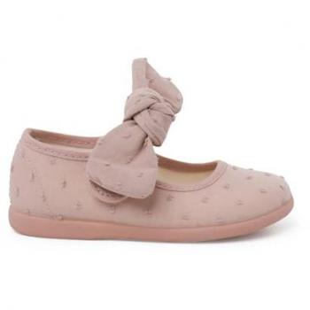 Merceditas de Bebé Niña Plumeti con Tira Adherente y Lazo en Color Nude Talla 22