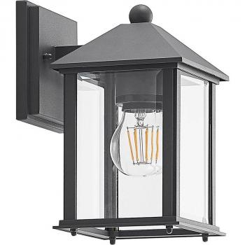 Aplique de exterior Lindby Giavanna, 23,3 cm, farol moderno en gris hecho de aluminio (1 llama, E27)