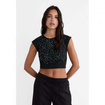Studded Cap Sleeve Black T-shirt XS