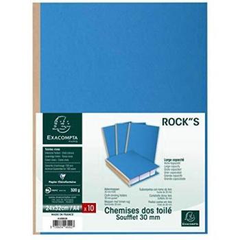 Paquete de 10 Subcarpetas con Fuelle y Lomo de Tela ROCK'S 320 g/m2 - 24x32 cm - Azul