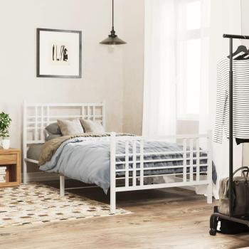 Cama Metal Blanca con Cabecero y Pie de Cama 90x200 cm