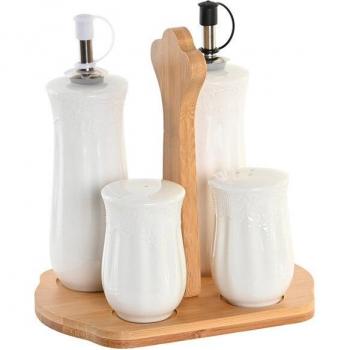 Set de aceitera y vinagrera DKD Home Decor 17 x 12,5 x 18 cm Natural Porcelana Blanco 5 Unidades