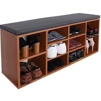 RICOO Banco Zapatero con Asiento 104 x 49 x 30 cm Mueble recibidor Roble marrón rústico – Organizador Zapatos WM033-ER-A