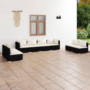 Set de Muebles de Jardín 8 Piezas con Cojines de Ratán Sintético Negro