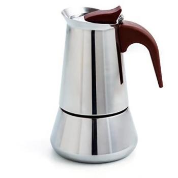 Cafetera Italiana Quid Milan Acero Inoxidable 4 Tazas - Diseño Elegante, Asa de Acero Inox Granate