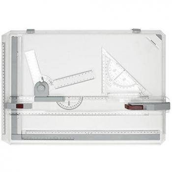 ECD Germany Tablero de Dibujo A3 Blanco con Placas en los Bordes para Dibujo Cuadrado Mesa de Pintar Trabajos Profesionales Precisos sobre el Carril Incluye Accesorios Arte Pintura Multifunción