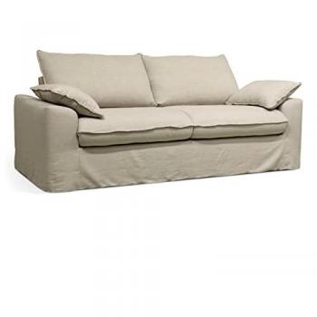 Canapé de Lino Mezclado Natural de 3 Plazas