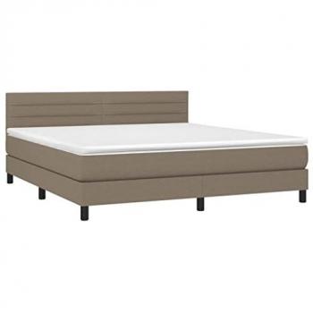 Cama Box Spring con colchón y luces LED, tela gris taupe, 180x200 cm