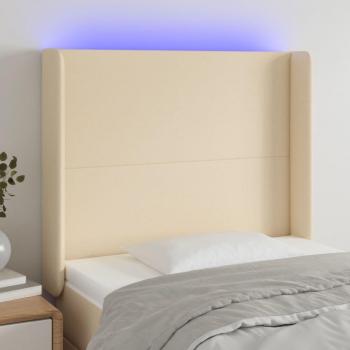 Cabecero de tela con LED color crema 103x16x118/128 cm