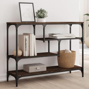 Mesa consola de madera de ingeniería 100x30x75 cm en color negro, roble sonoma y roble ahumado - mesa de sofá, mesa de entrada para salón, consola de entrada, mueble recibidor, mesita auxiliar