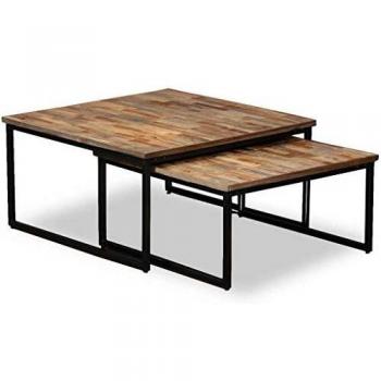 vidaXL Teca 2X Mesas Centro Apilables Madera Reciclada Mesilla Mueble Auxiliar