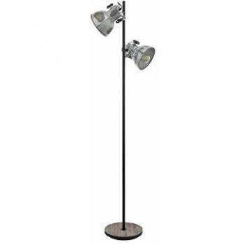 Lámpara de pie Barnstaple vintage industrial de 2 luces, diseño retro en acero con acabado zinc y madera, casquillo E27