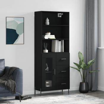 Aparador alto madera contrachapada negro 69,5x34x180 cm