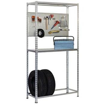 Estantería Simonrack MEGAPLUS 3/400 Galvanizado, 2000 x 1200 x 400 mm, alta capacidad de carga de 180 kg, incluye panel para herramientas y soporte para neumáticos