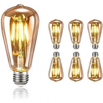 tronisky Retro Edison Bombillas, Vintage LED Bombillas de Filamento E27 4W Antiguo Edison Lámpara Blanco Cálido Bombillas Decorativa for Casa, Restaurante, Bar, Cafetería, Tienda - 6 Piezas
