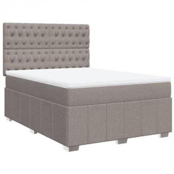 Cama Box Spring con colchón de tela gris taupe 160x200 cm