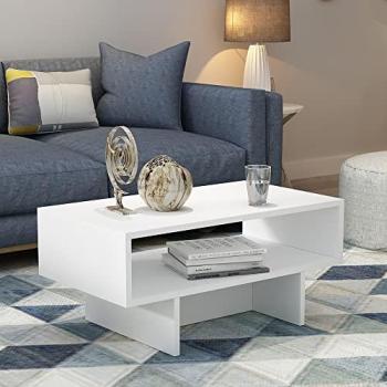 Mesa de Centro Rectangular Mjölby con Estante Aglomerado Blanco 37 x 80 x 45 cm