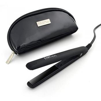 Mini plancha para el pelo de Fari, ideal para viajes, con neceser de viaje incluido, alisador de cerámica turmalina de doble voltaje, para su uso por todo el mundo, color negro